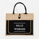 Hello Weekend Burlap Tote Bag: BK { product_type }}