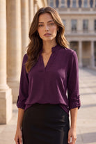 Ruffled Collar Lizzy 3/4 Sleeve Blouse-Shirts & Tops-Dear Scarlett-Three Birdies Boutique, Women's Fashion Boutique Located in Kearney, MO