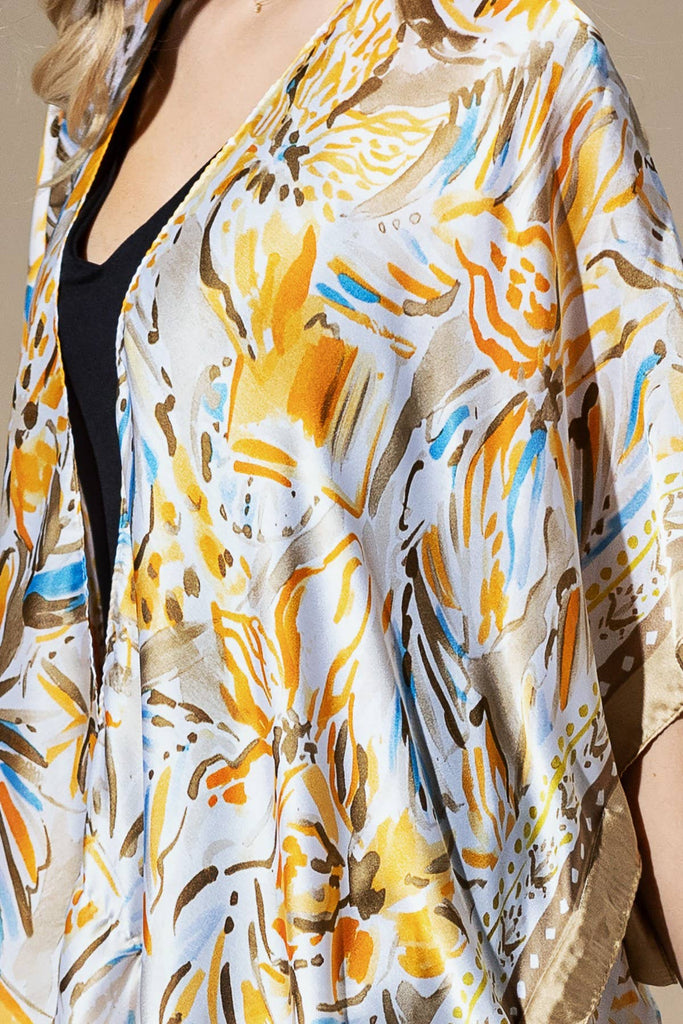Coral Flowing Silky Feel Kimono with Flower Print-Urbanista-Three Birdies Boutique, Women's Fashion Boutique Located in Kearney, MO