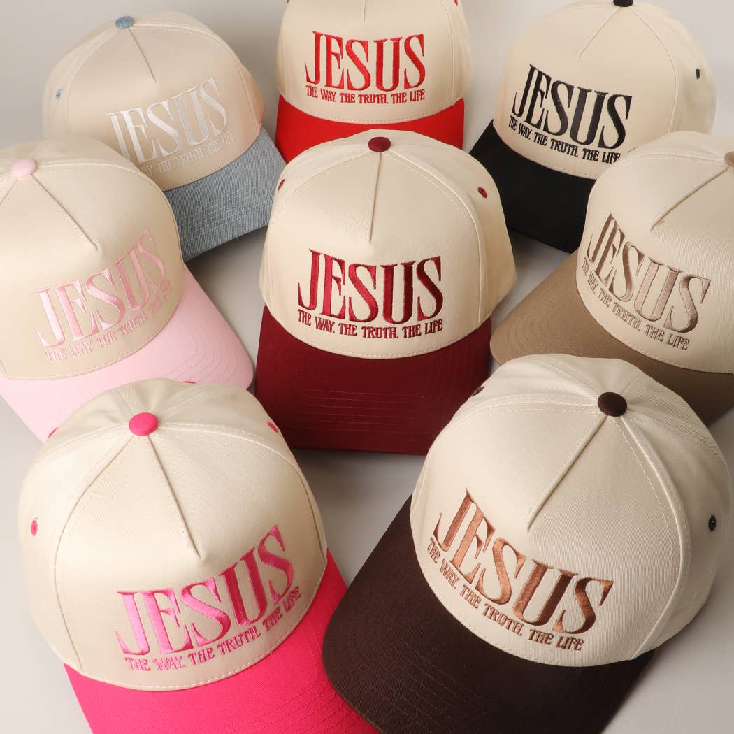 JESUS Typography Embroidered Trucker Hat : BLACK / One Size { product_type }}