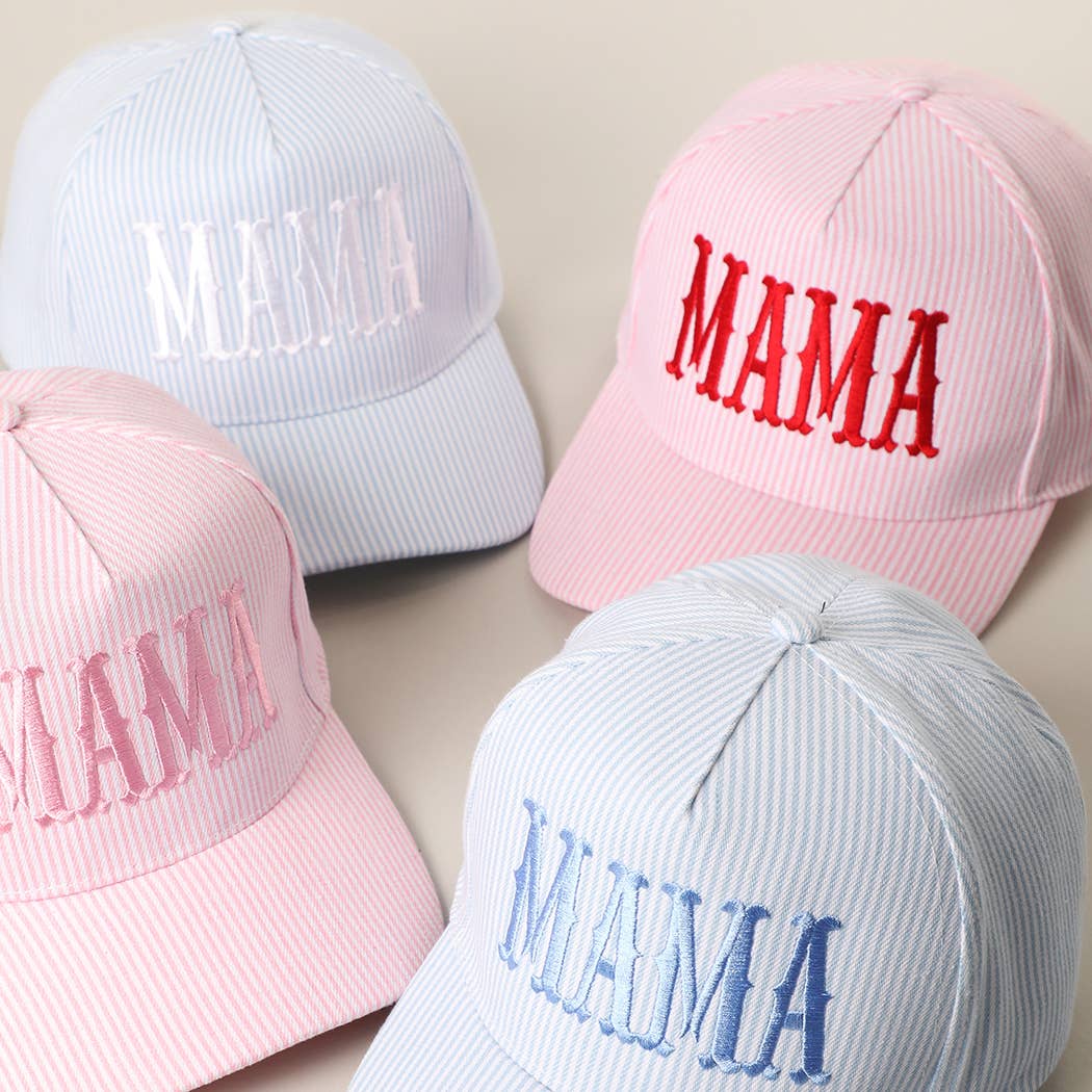 MAMA Embroidered Striped Trucker Hat : PINK/PINK { product_type }}