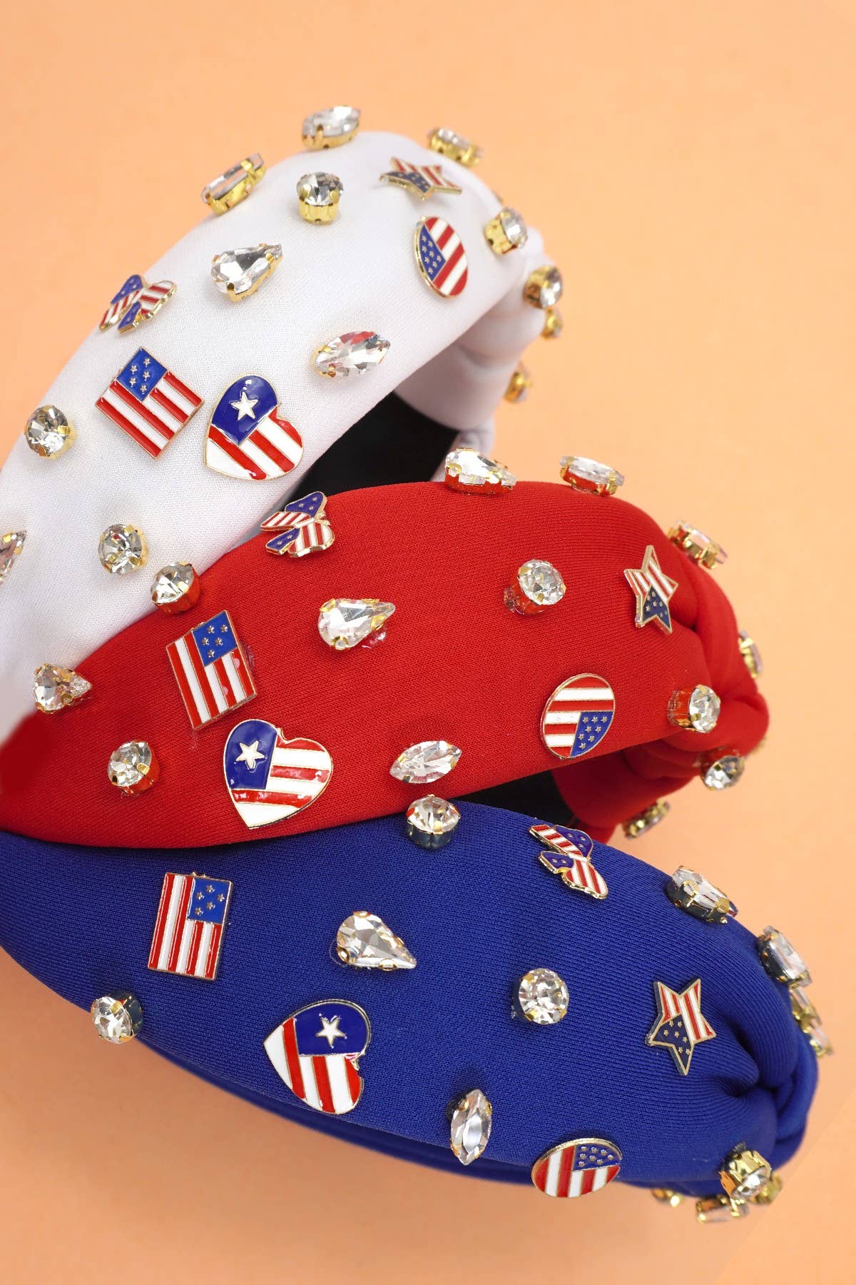 FLAG & STAR RHINESTONE STUD HEADBAND | White-JOSSLYN by wall to wall-Three Birdies Boutique, Women's Fashion Boutique Located in Kearney, MO