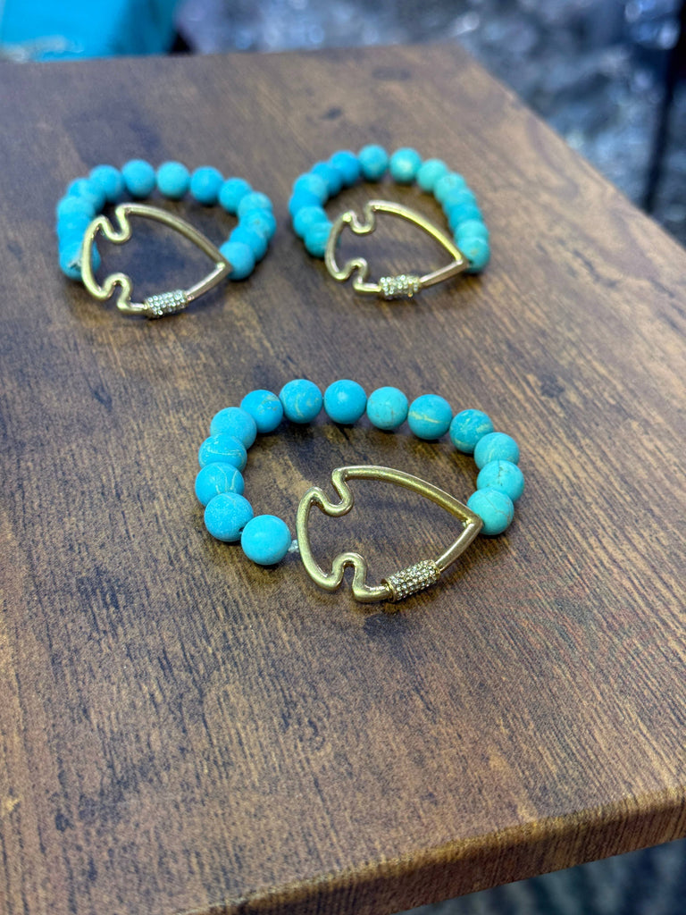 NEW! Bling Arrowhead Chunky Stone Stretch Bracelet: Map Jasper-Paco Designs-Three Birdies Boutique, Women's Fashion Boutique Located in Kearney, MO
