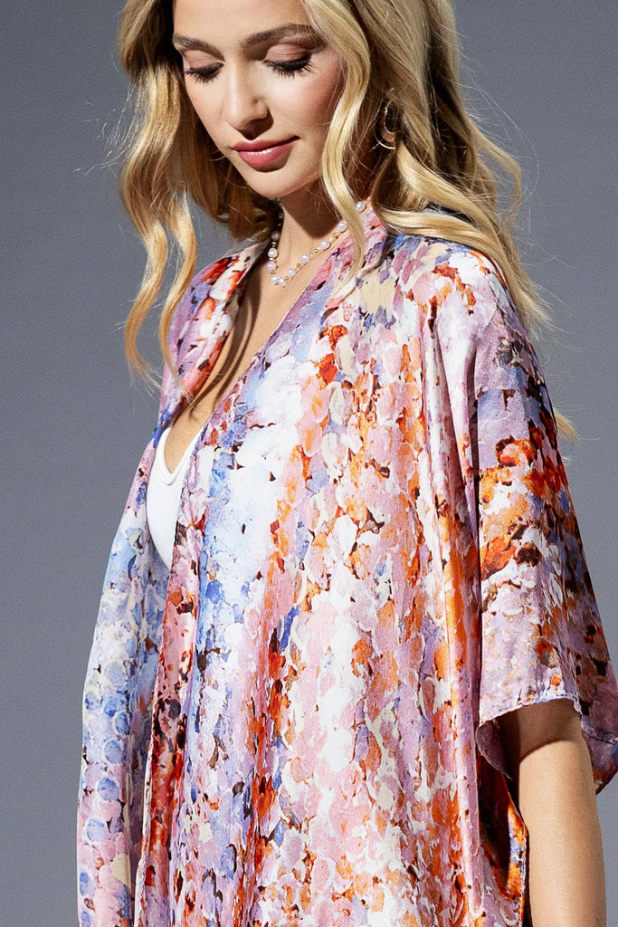 Blue Abstract Print Silky Feel Kimono-Urbanista-Three Birdies Boutique, Women's Fashion Boutique Located in Kearney, MO