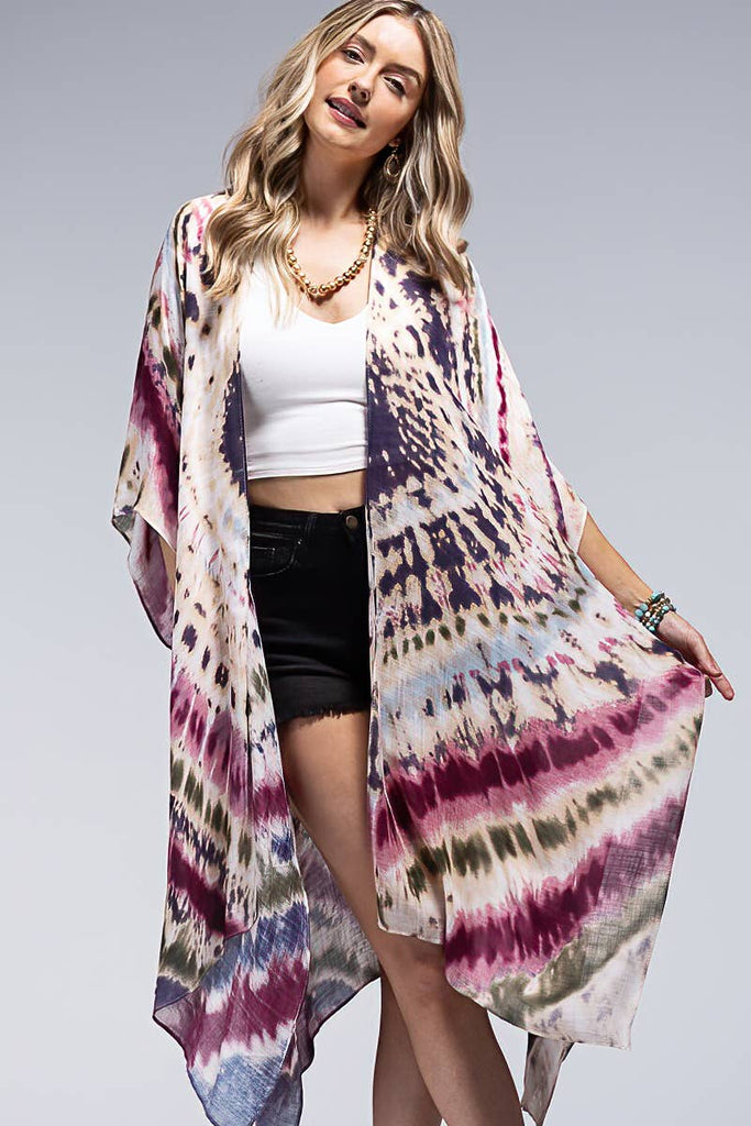 Tie-Dye Kimono Maroon-Urbanista-Three Birdies Boutique, Women's Fashion Boutique Located in Kearney, MO