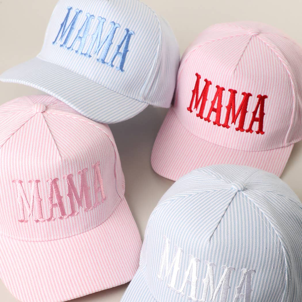MAMA Embroidered Striped Trucker Hat : PINK/PINK { product_type }}