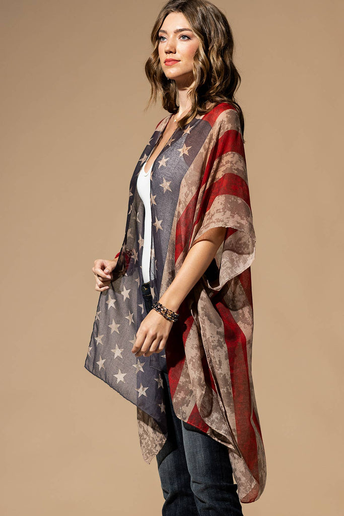 Vintage USA Print Kimono-Urbanista-Three Birdies Boutique, Women's Fashion Boutique Located in Kearney, MO
