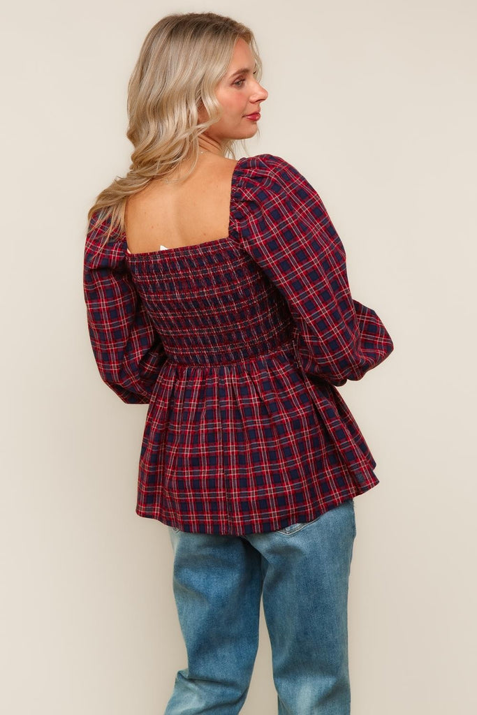 Red/Blue Babydoll Top-Sweaters-Haptics-Three Birdies Boutique, Women's Fashion Boutique Located in Kearney, MO