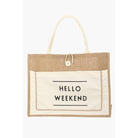 Hello Weekend Burlap Tote Bag: IV { product_type }}