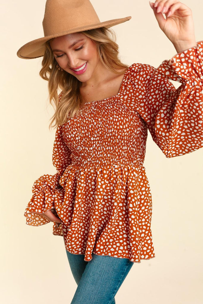 Long Sleeve Smocking Square Neck Blouse-Blouse-Haptics-Three Birdies Boutique, Women's Fashion Boutique Located in Kearney, MO