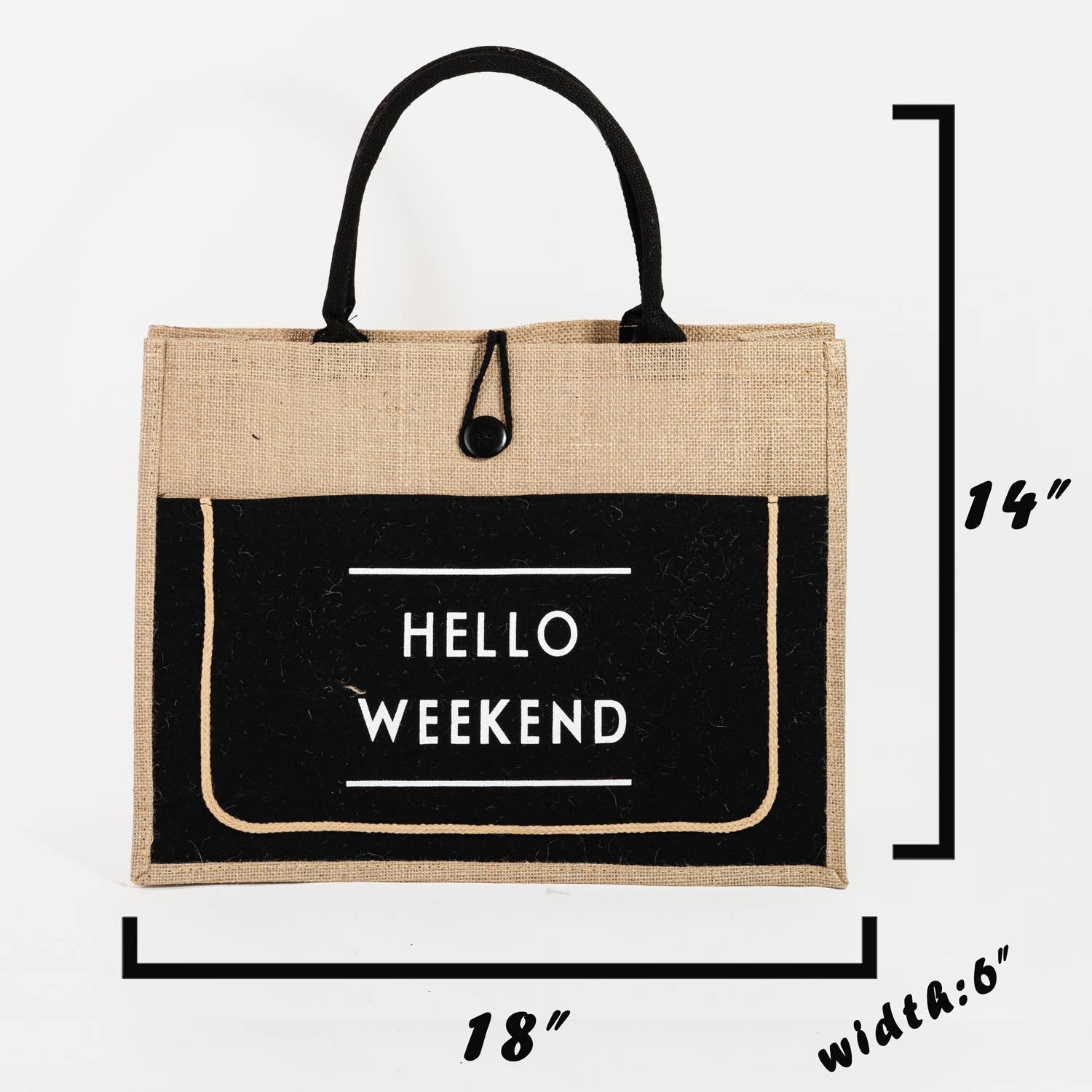 Hello Weekend Burlap Tote Bag: BK { product_type }}