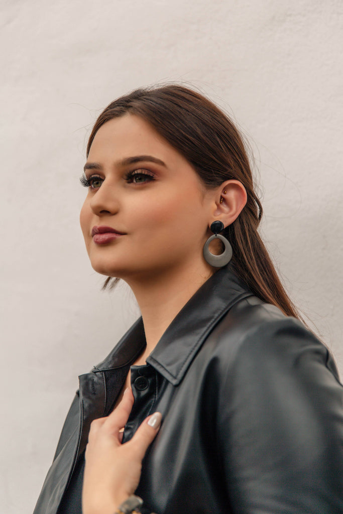 Mimi Earrings: Charcoal Gray/Onyx Black-Organic Tagua Jewelry-Three Birdies Boutique, Women's Fashion Boutique Located in Kearney, MO
