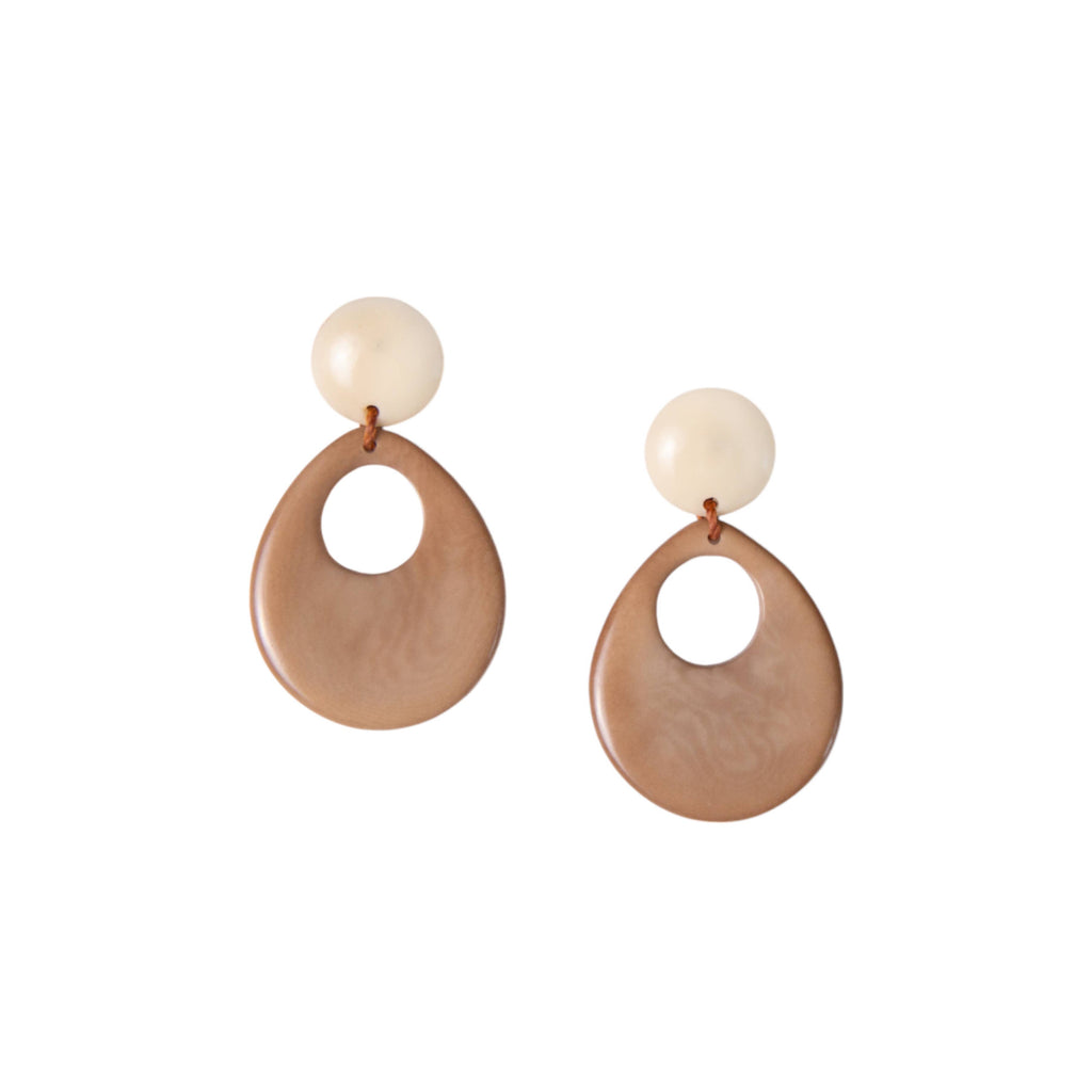 Mimi Earrings: Cafe con Leche/Ivory-Organic Tagua Jewelry-Three Birdies Boutique, Women's Fashion Boutique Located in Kearney, MO
