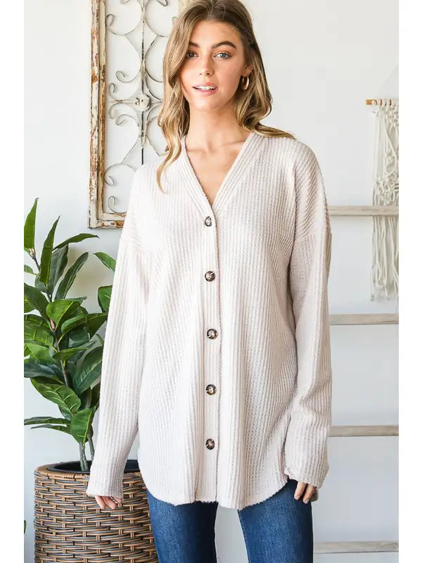 Button Down Ribbed Cardigan-Cardigan-Heimish-Three Birdies Boutique, Women's Fashion Boutique Located in Kearney, MO