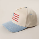 Floral American Flag Embroidered Two-Tone Denim Trucker Hat - Light Denim { product_type }}