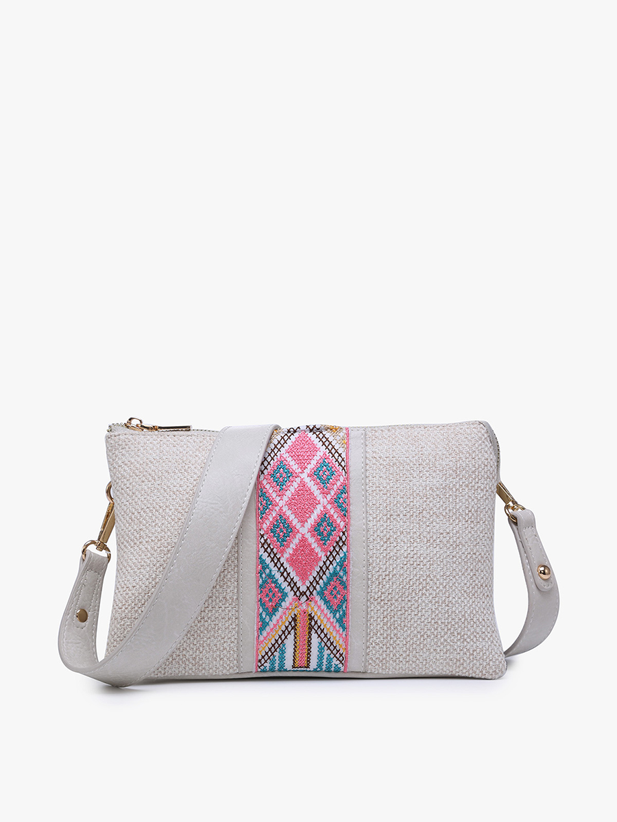 Izzy Tribal Crossbody Bag with Guitar Strap: Pink/Mint { product_type }}