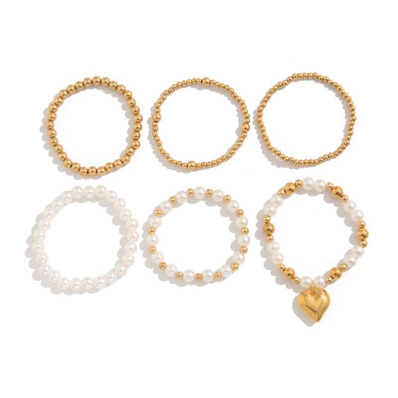 Pearl and Heart Stacked Bracelets { product_type }}
