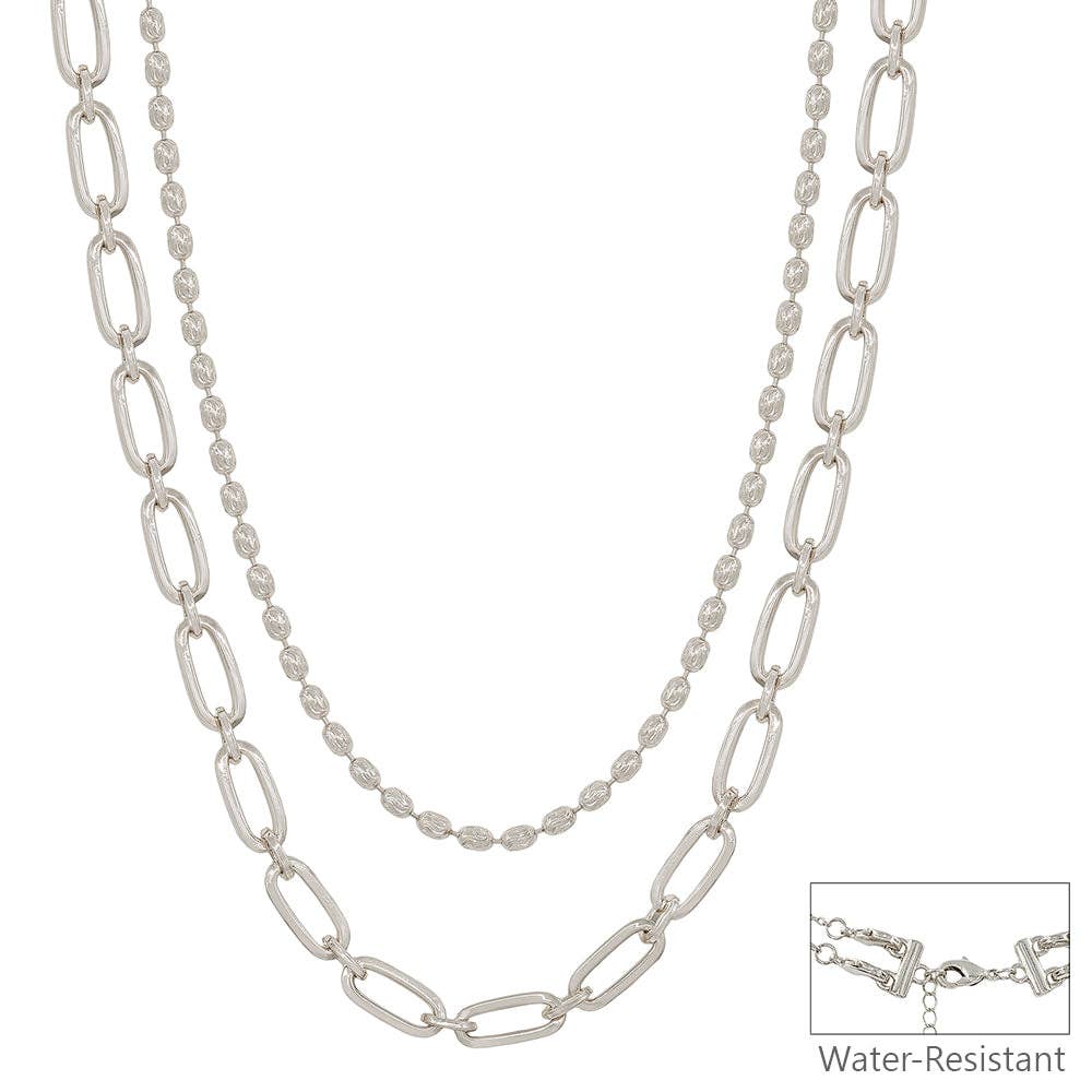 Water Resistant Silver Double Layered Oval and Flat Chain 16"-18" Necklace-Necklaces-What's Hot-Three Birdies Boutique, Women's Fashion Boutique Located in Kearney, MO