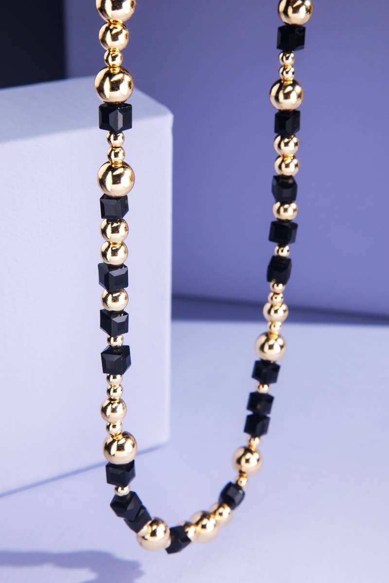 Metal & Glass Bead Necklace: Black Diamond(Bd) / OS-Urbanista-Three Birdies Boutique, Women's Fashion Boutique Located in Kearney, MO