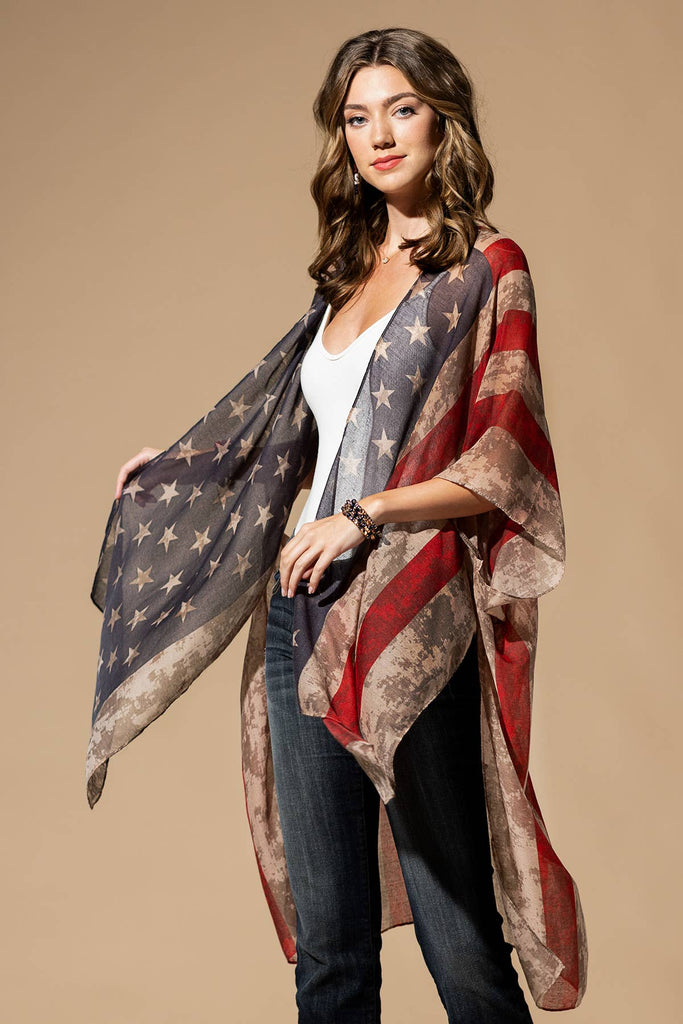 Vintage USA Print Kimono-Urbanista-Three Birdies Boutique, Women's Fashion Boutique Located in Kearney, MO