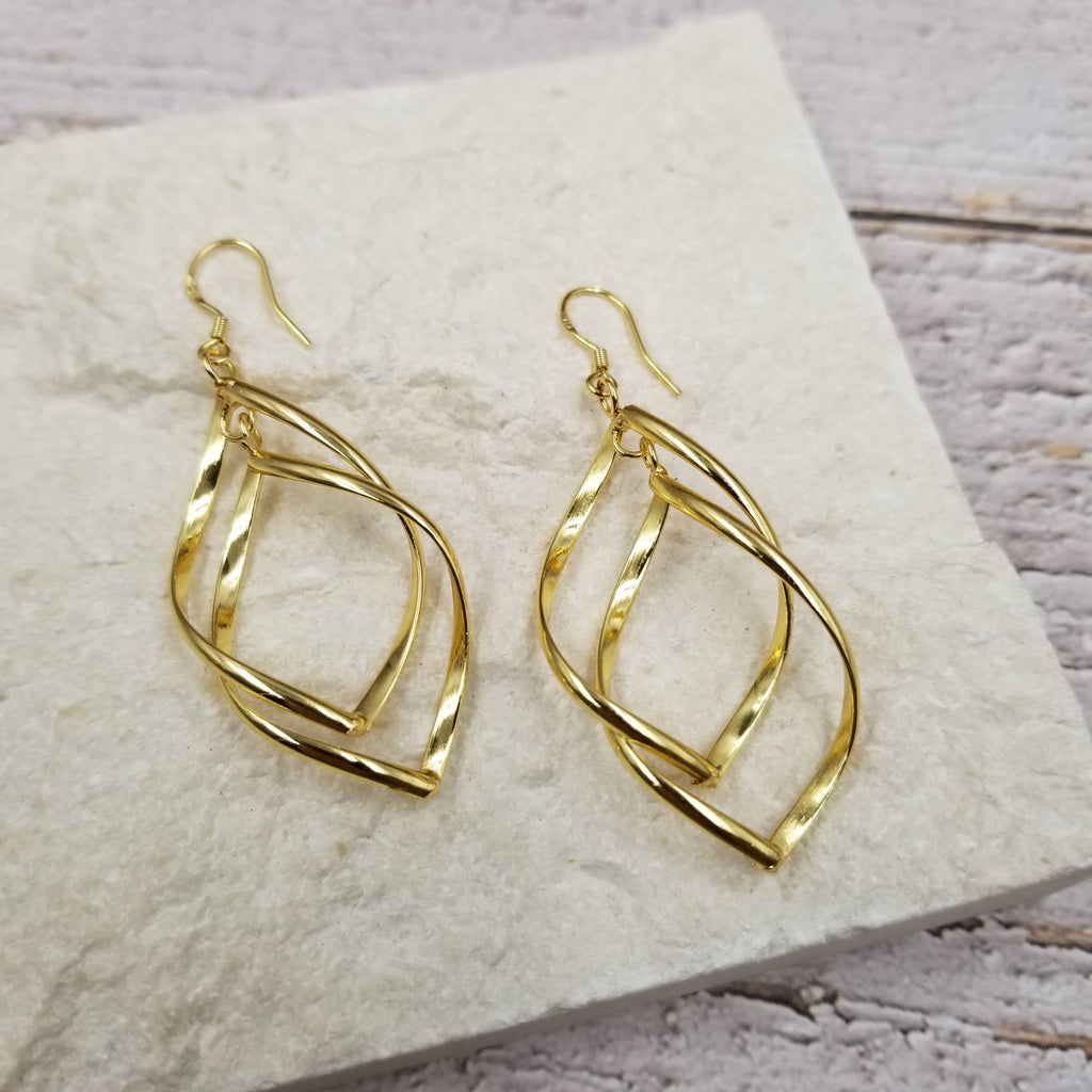 Gold Twisted Geometry Earrings-Treasure Wholesale-Three Birdies Boutique, Women's Fashion Boutique Located in Kearney, MO