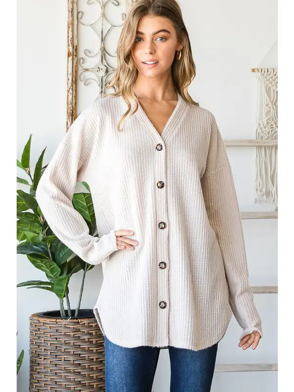 Button Down Ribbed Cardigan-Cardigan-Heimish-Three Birdies Boutique, Women's Fashion Boutique Located in Kearney, MO
