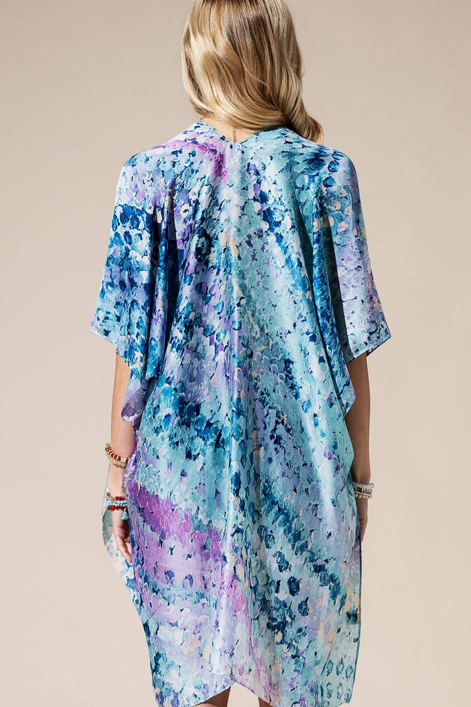 Blue Abstract Print Silky Feel Kimono-Urbanista-Three Birdies Boutique, Women's Fashion Boutique Located in Kearney, MO