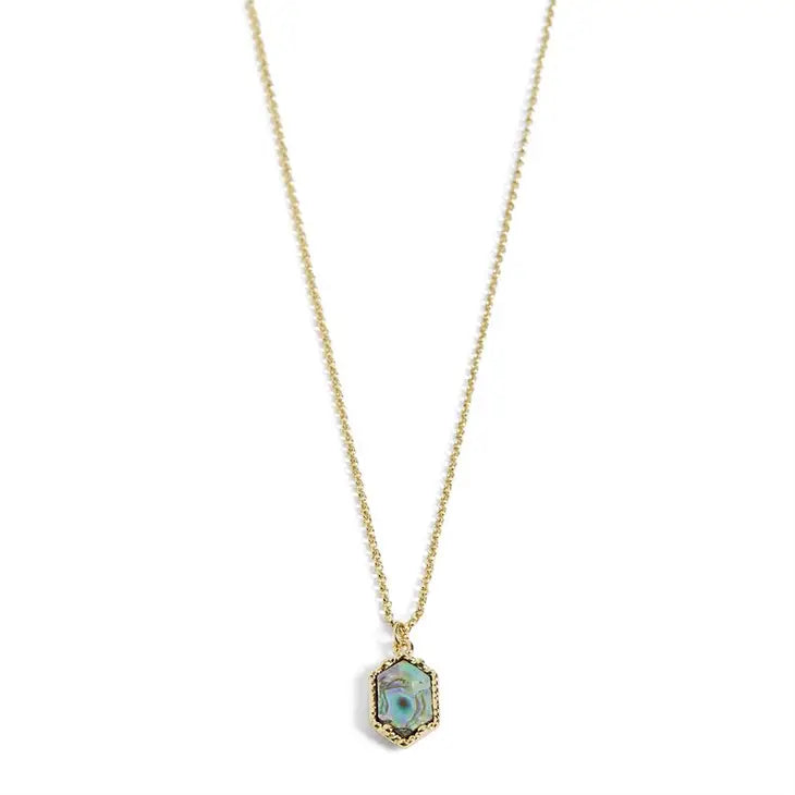 Abalone Hexagon Necklace-Necklace-Whispers-Three Birdies Boutique, Women's Fashion Boutique Located in Kearney, MO