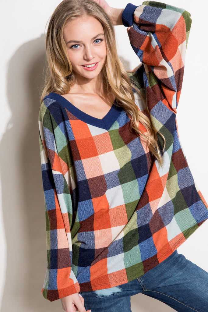 Multi Plaid Boxy Top-Sweater-Luna-Three Birdies Boutique, Women's Fashion Boutique Located in Kearney, MO