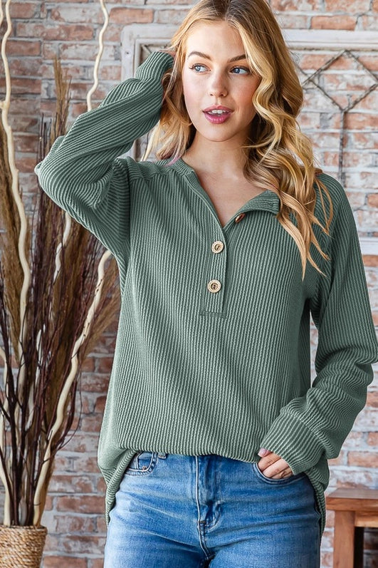 Corded Henley Top-Top-Heimish-Three Birdies Boutique, Women's Fashion Boutique Located in Kearney, MO