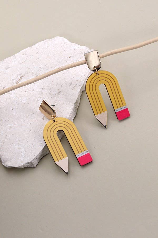 U-Shaped Pencil Wood Drop Earrings { product_type }}