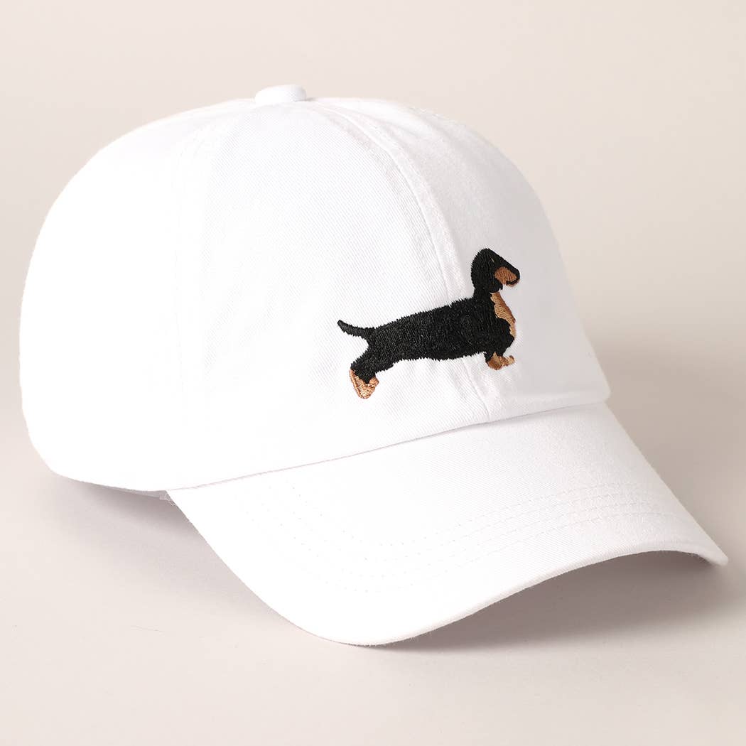 Dachshund Embroidered Baseball Dad Cap: White / One Size { product_type }}