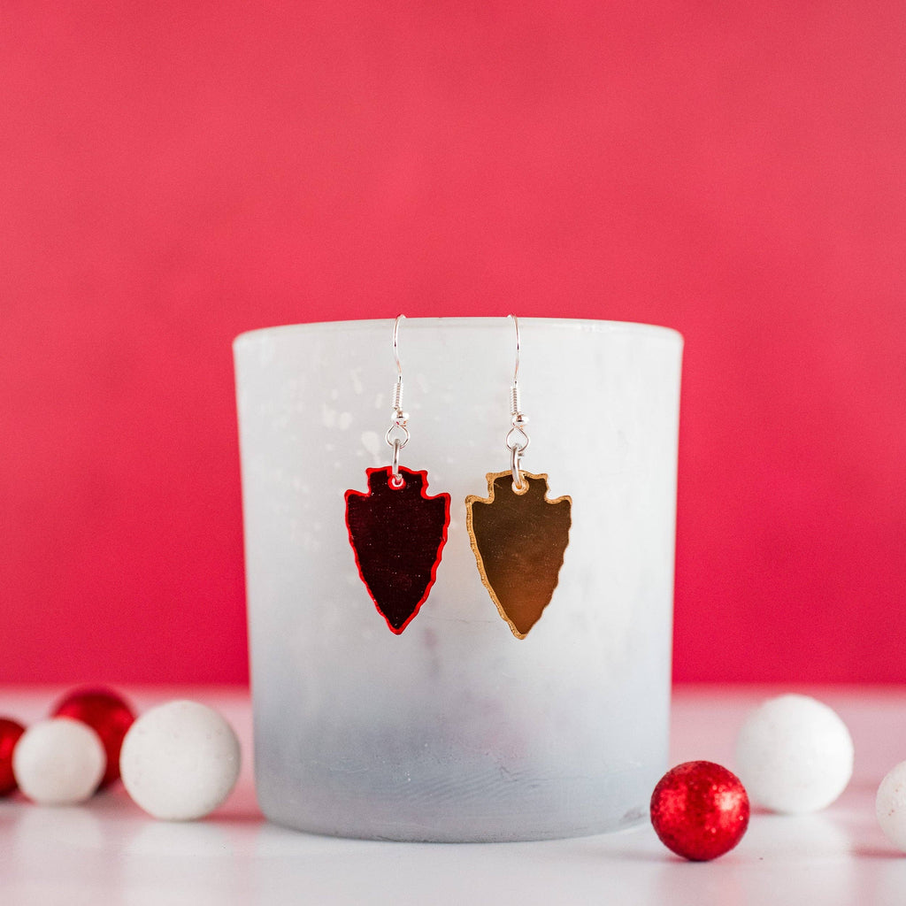 Petite Red & Gold Mirror Arrowhead Dangles KC football-Jewelry-Stellar Gifts & Goods Wholesale-Three Birdies Boutique, Women's Fashion Boutique Located in Kearney, MO