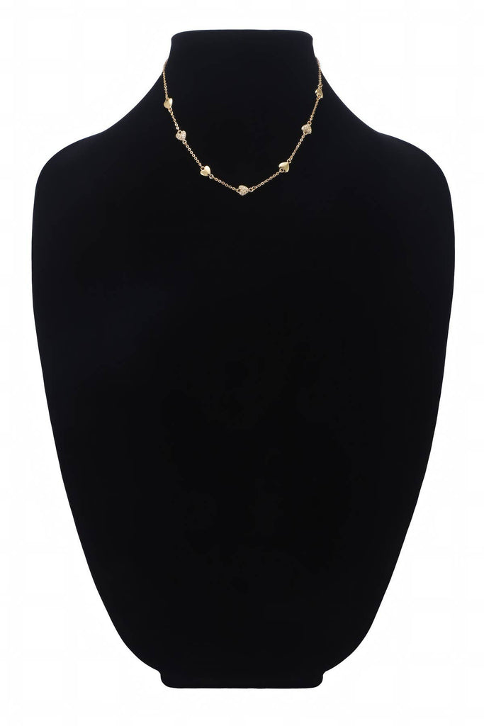 Chain Link Necklace with Pave Heart Pendants: GOLD(GDCRY)-Urbanista-Three Birdies Boutique, Women's Fashion Boutique Located in Kearney, MO