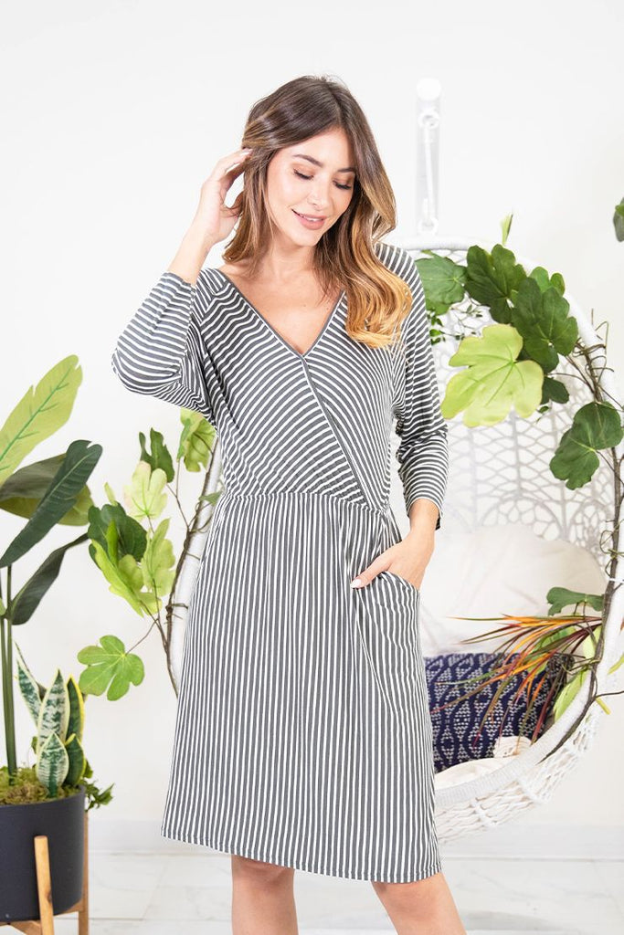 Olive & Ivory Asymmetrical Striped Dress-Dresses-Sew In Love-Three Birdies Boutique, Women's Fashion Boutique Located in Kearney, MO