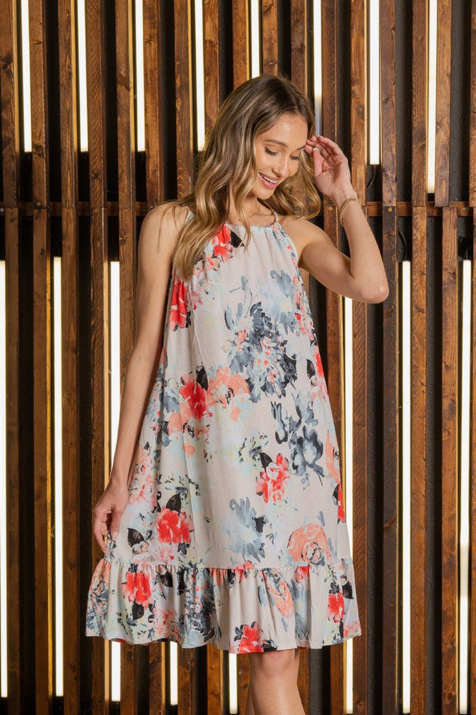 Floral Drawstring Neck Midi Dress-Dresses-Sew In Love-Three Birdies Boutique, Women's Fashion Boutique Located in Kearney, MO