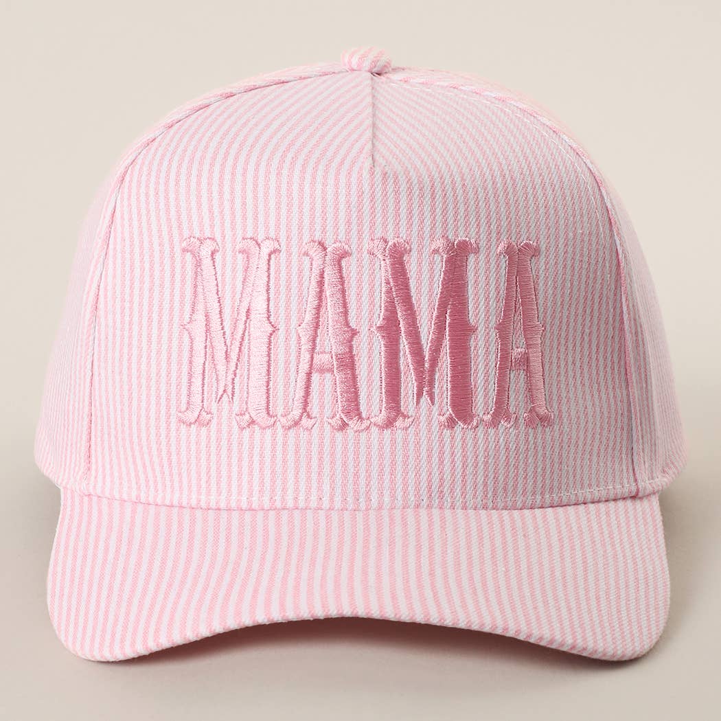 MAMA Embroidered Striped Trucker Hat : PINK/PINK { product_type }}