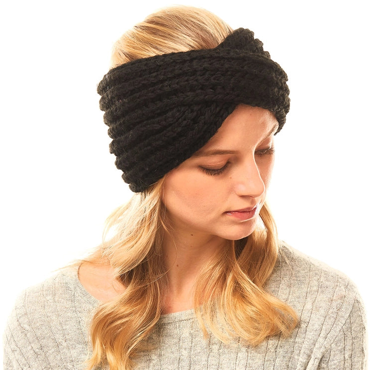 Solid Twisted Wide Knit Headband { product_type }}