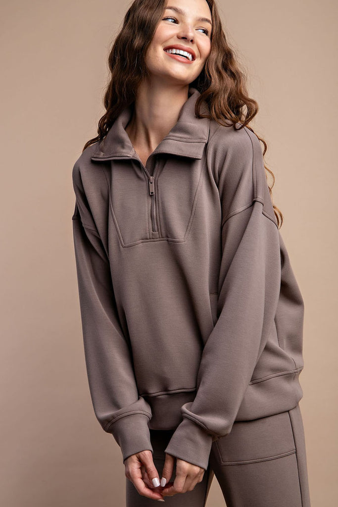 1/4 Zip Mock Neck Pullover-Top-Rae Mode-Three Birdies Boutique, Women's Fashion Boutique Located in Kearney, MO
