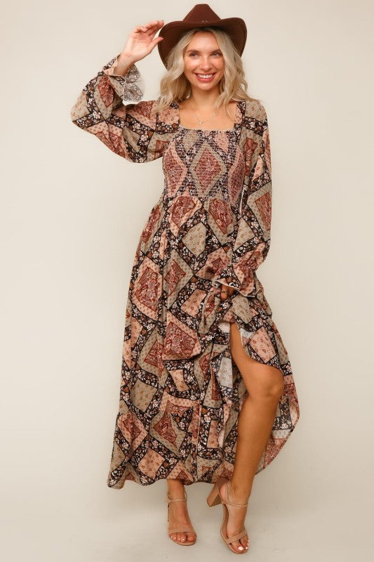 Bohemian Woven Maxi Dress Mocha-Dresses-Haptics-Three Birdies Boutique, Women's Fashion Boutique Located in Kearney, MO