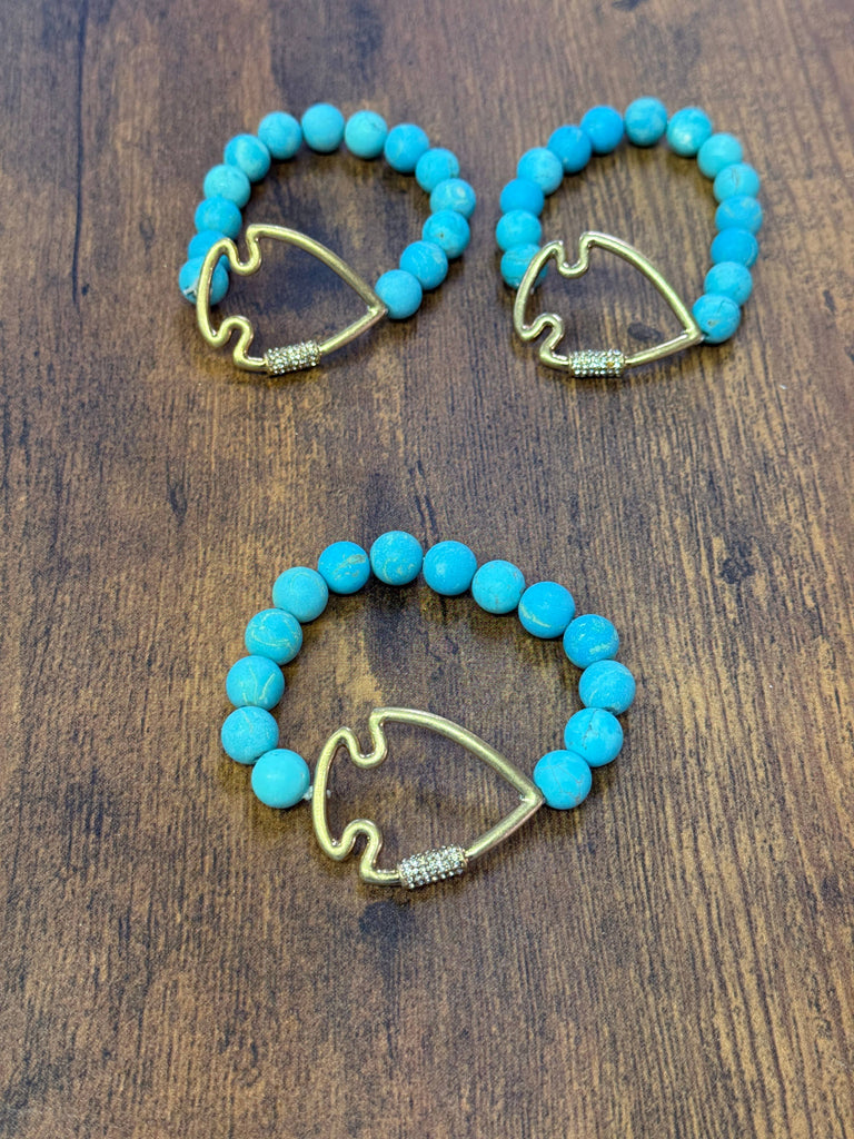 NEW! Bling Arrowhead Chunky Stone Stretch Bracelet: Map Jasper-Paco Designs-Three Birdies Boutique, Women's Fashion Boutique Located in Kearney, MO