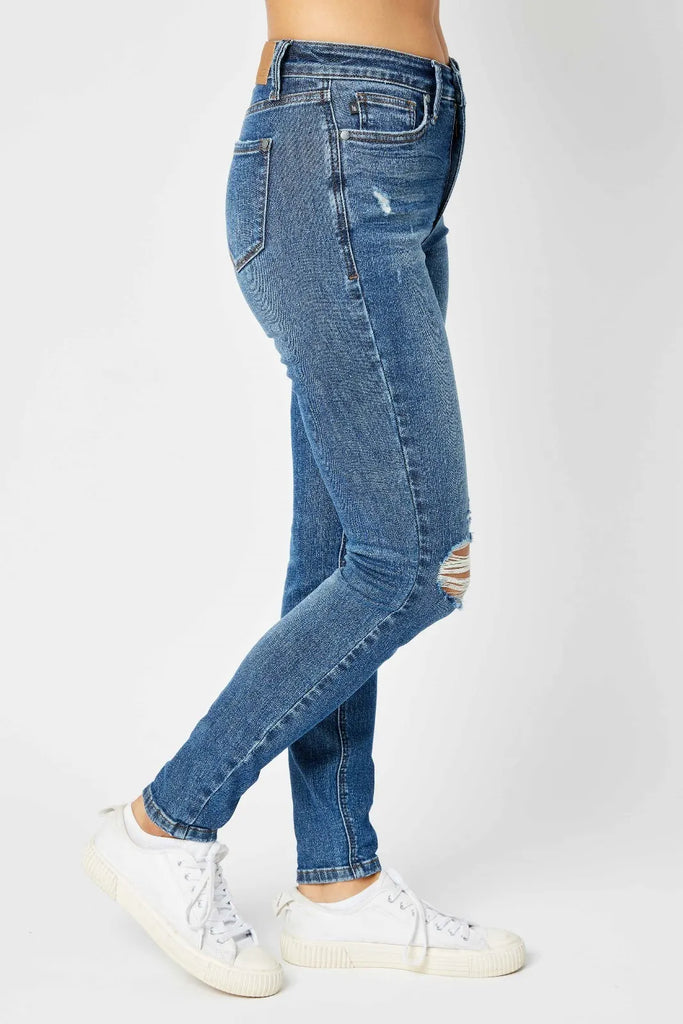 Judy Blue Mid-Rise TC Destroy Skinny Jeans-Denim-Judy Blue-Three Birdies Boutique, Women's Fashion Boutique Located in Kearney, MO