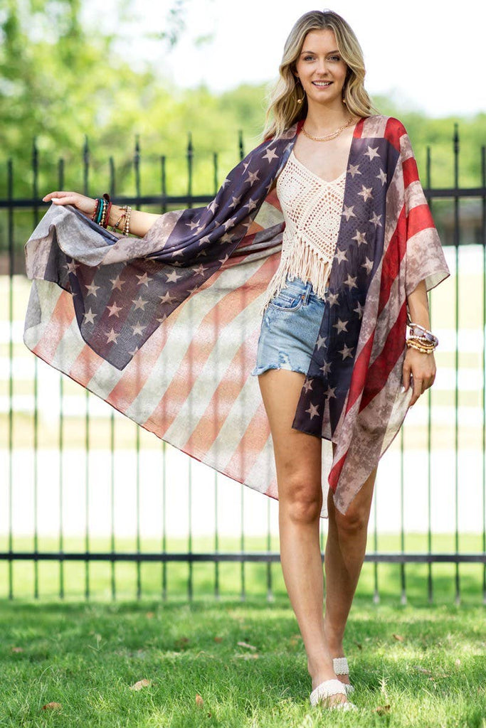 Vintage USA Print Kimono-Urbanista-Three Birdies Boutique, Women's Fashion Boutique Located in Kearney, MO