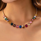 Rainbow Emerald-Cut Gemstone Statement Necklace { product_type }}