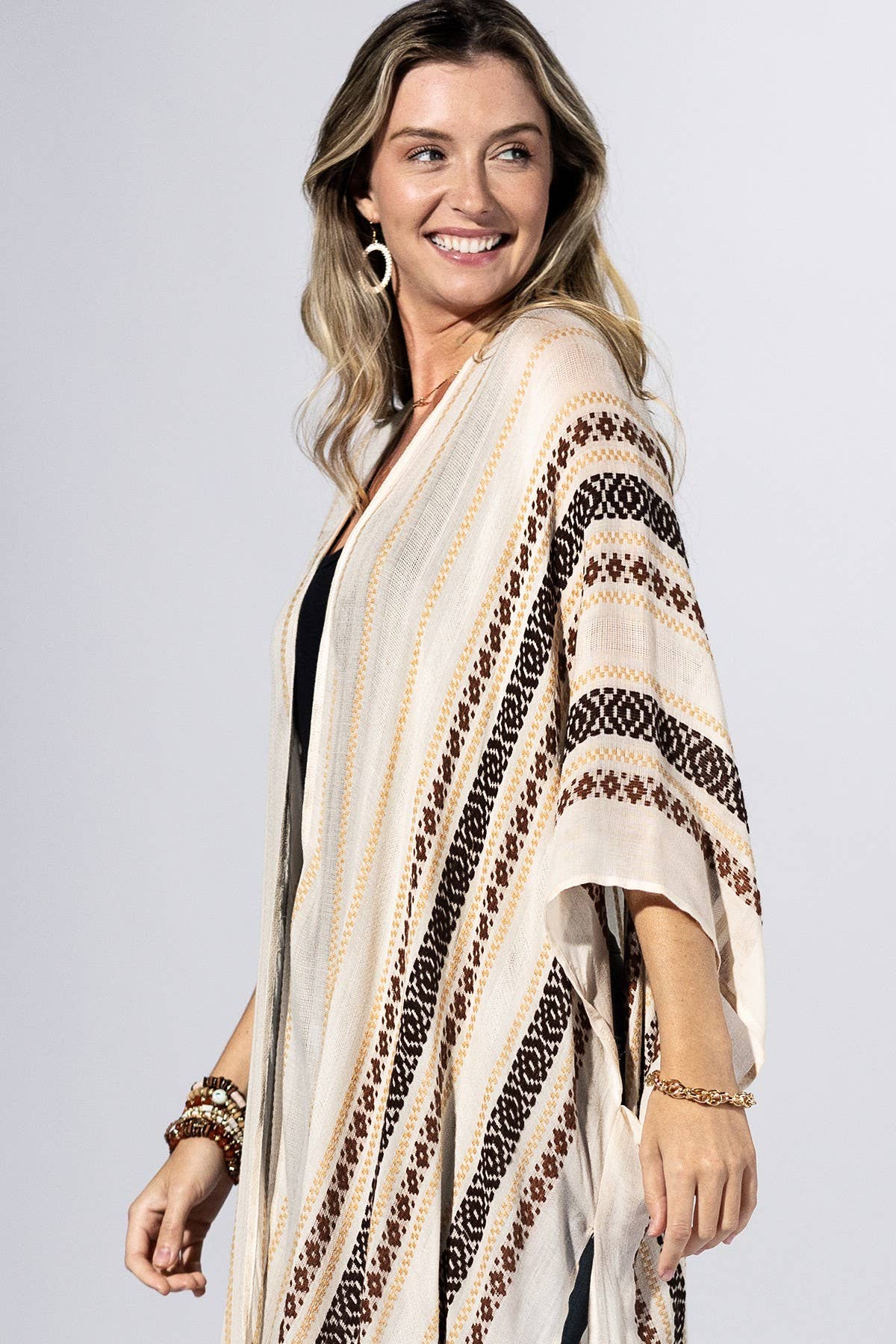 Eggshell Canyon Stripe Kimono: 12-EGGSHELL / 2 / One Size-Urbanista-Three Birdies Boutique, Women's Fashion Boutique Located in Kearney, MO