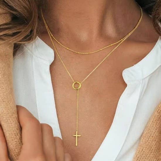 Gold Layered Cross Necklace-JOSSLYN by wall to wall-Three Birdies Boutique, Women's Fashion Boutique Located in Kearney, MO