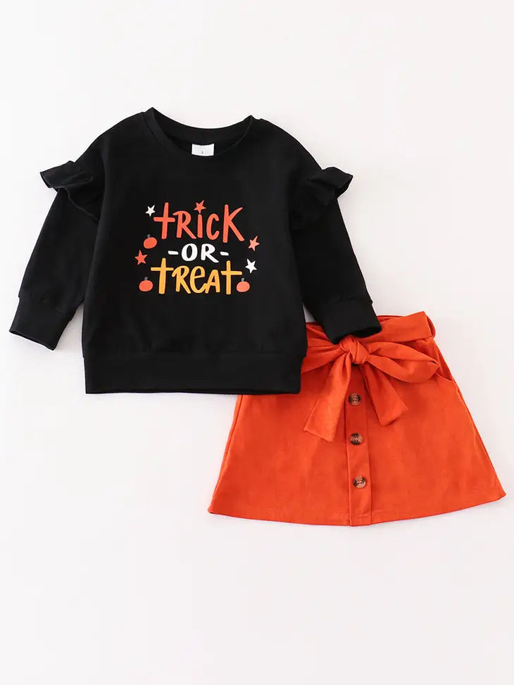 Halloween Trick or Trick Girl Skirt Set-Kids Outfit-Honeydew-Three Birdies Boutique, Women's Fashion Boutique Located in Kearney, MO