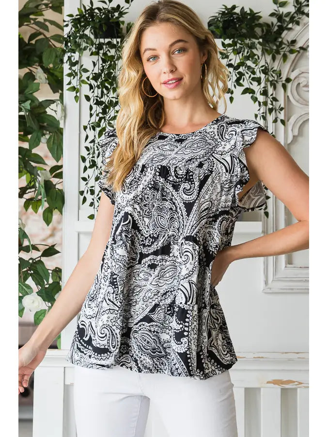 Black & White Paisley Top-Shirts & Tops-Heimish-Three Birdies Boutique, Women's Fashion Boutique Located in Kearney, MO