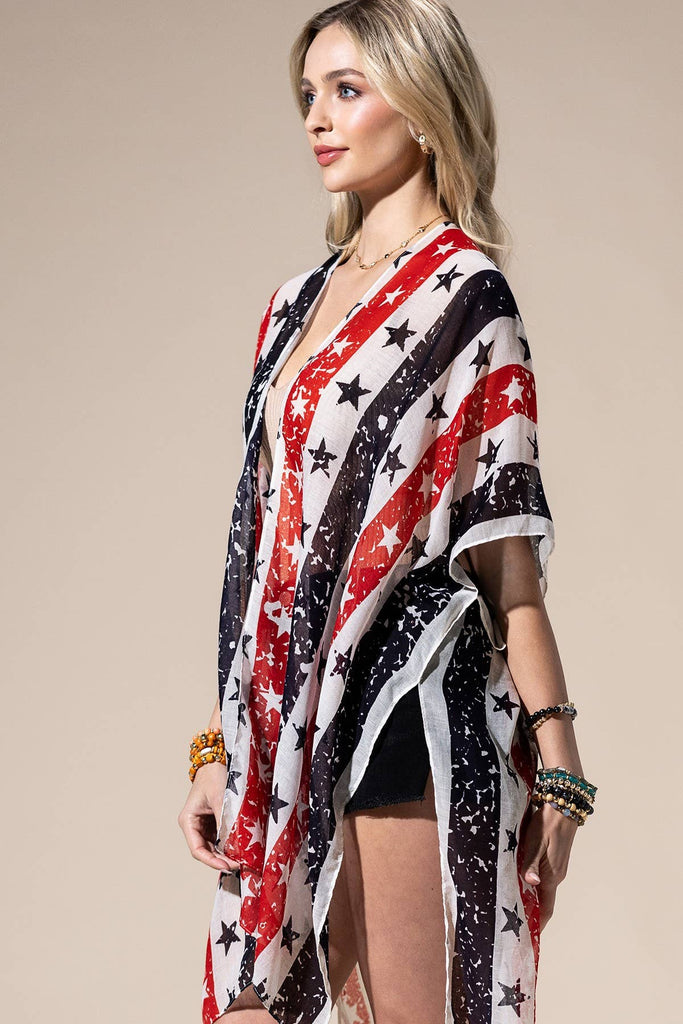 American Flag Star Print Kimono-Urbanista-Three Birdies Boutique, Women's Fashion Boutique Located in Kearney, MO