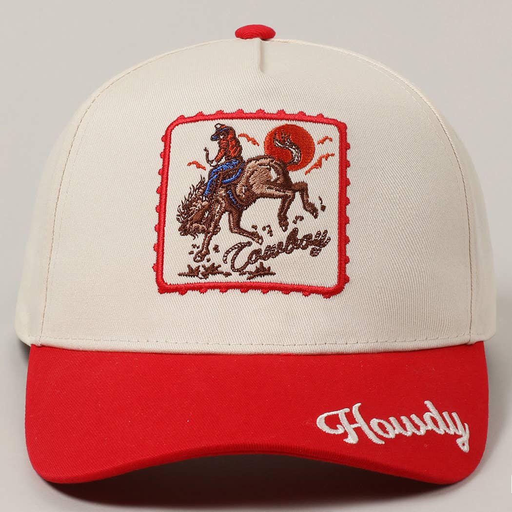 Detailed Cowboy Horse Embroidery Two-Tone Cap: Red / ONE SIZE { product_type }}